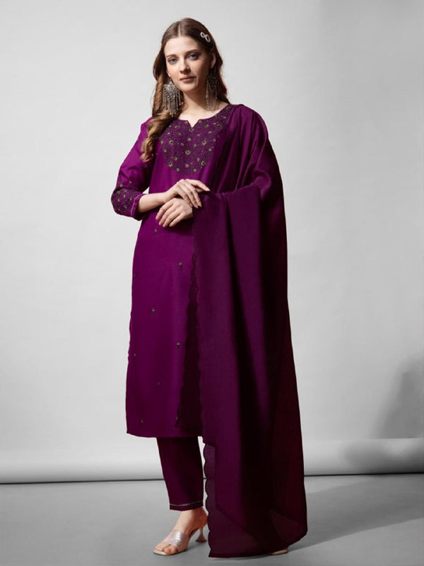 Purple Cotton Blend Pant Suit 191914